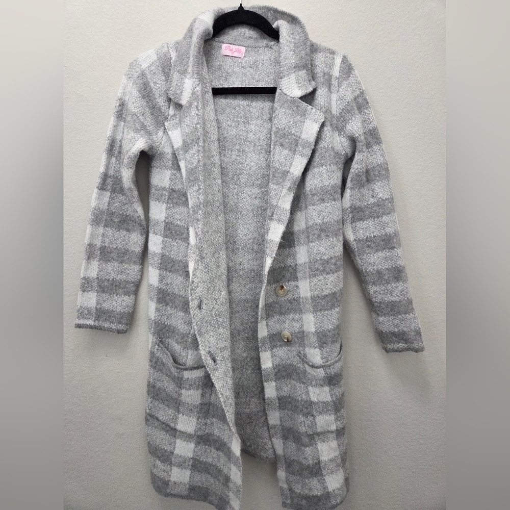 Pink Lily Gray Checkered Cardigan